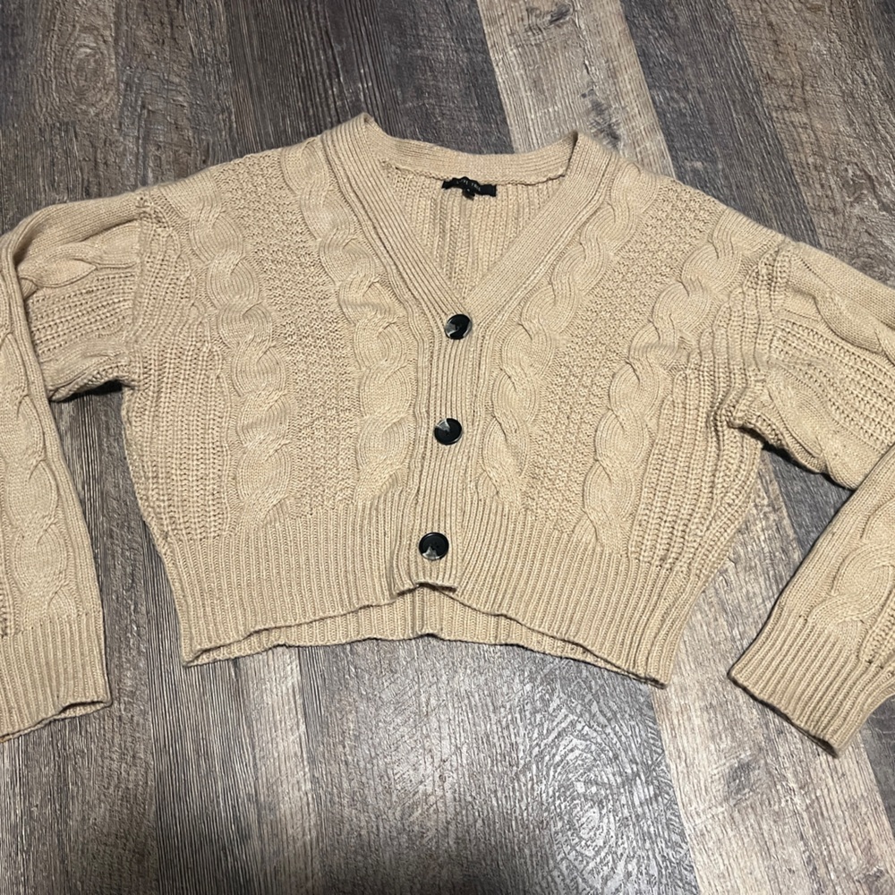 Women's Tan Cable Knit Cardigan
